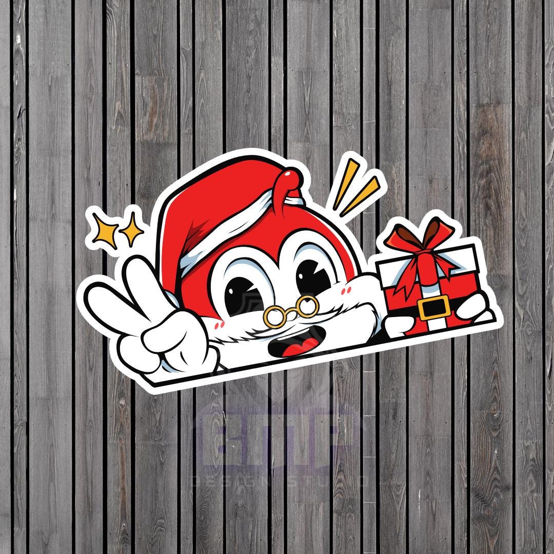Santa Jollibee Peace Sign Peeker Sticker