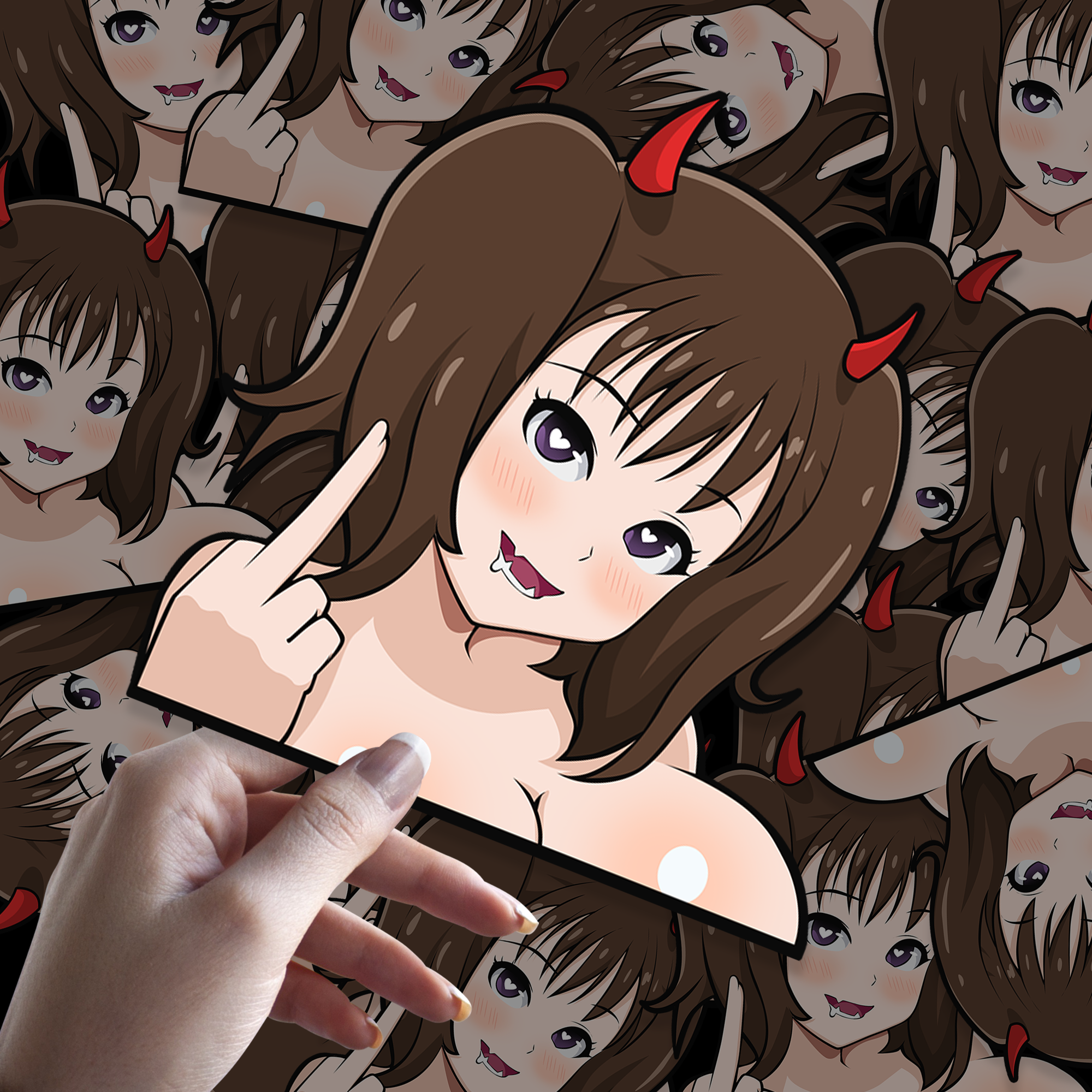 Cheeky Demon Waifu Waterproof Halloween Anime Peeker Sticker 