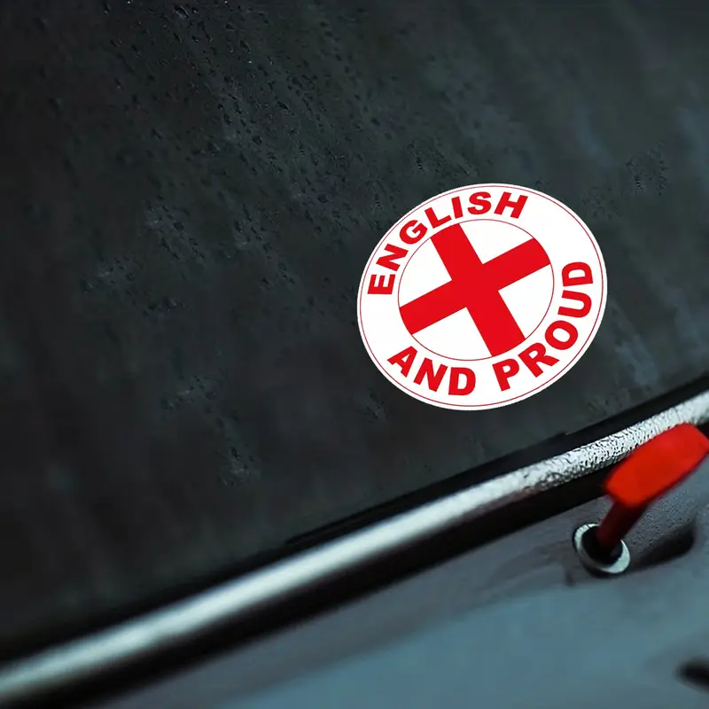 English and Proud - Bold Red Lettering with St. George's Cross, Waterproof Vinyl Decal