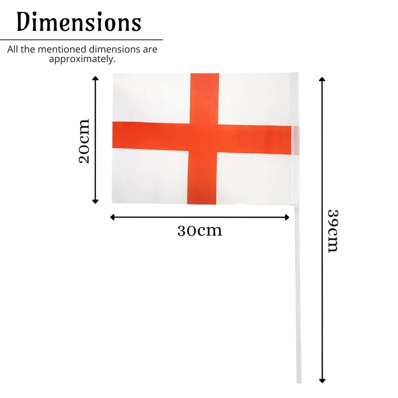 England Hand Flags – Pack of 5 | 30cm x 20cm with White Pole