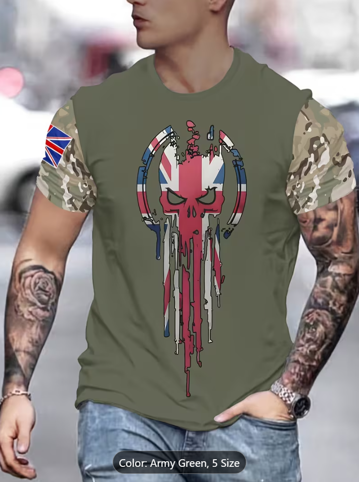 Military Style Skull Graphic T-Shirt