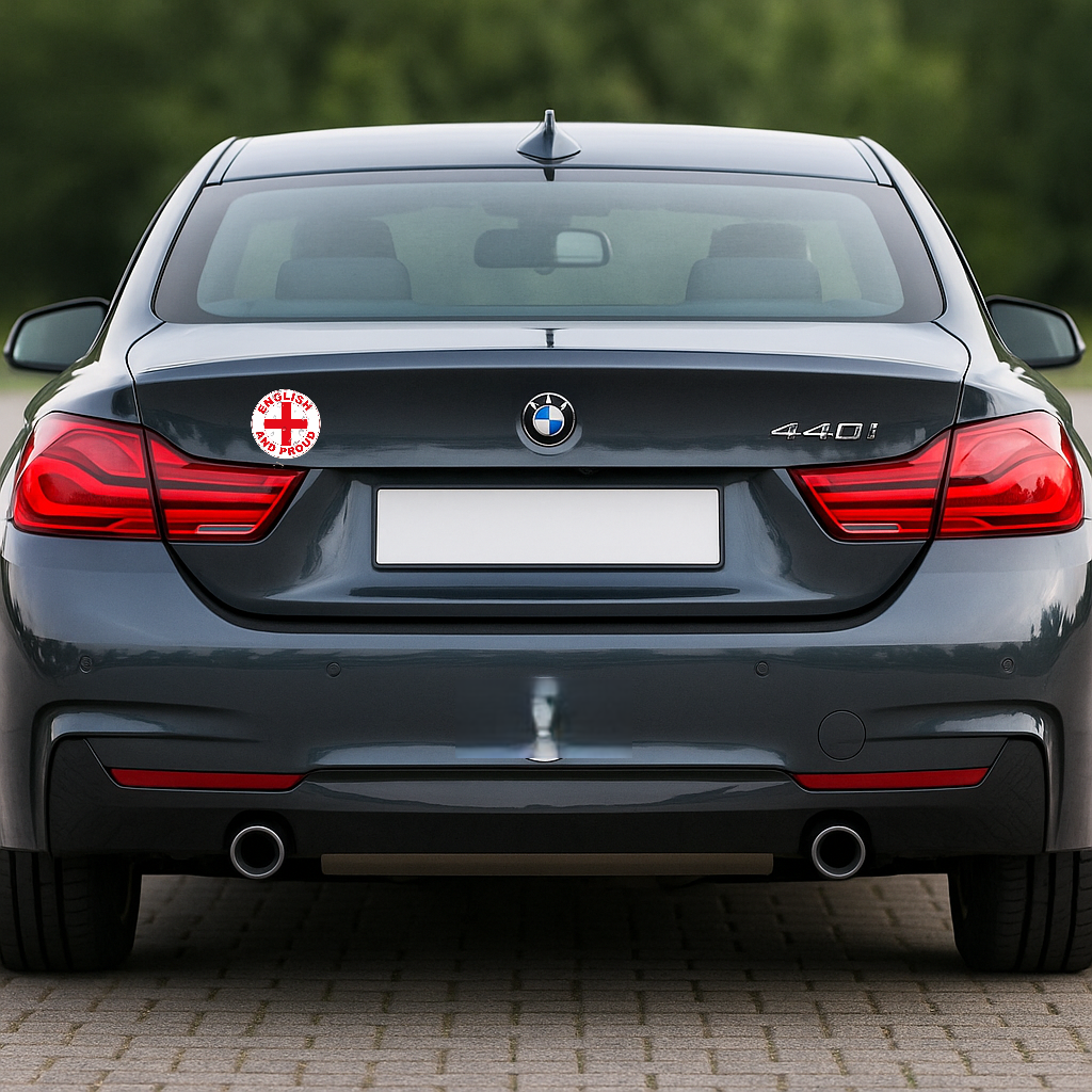 English and Proud - Bold Red Lettering with St. George's Cross, Waterproof Vinyl Decal