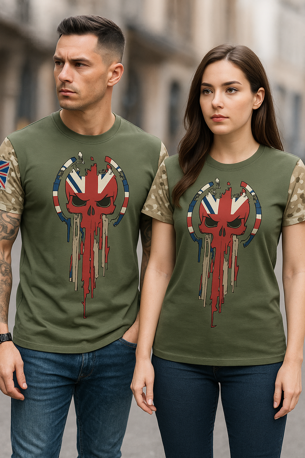 Military Style Skull Graphic T-Shirt