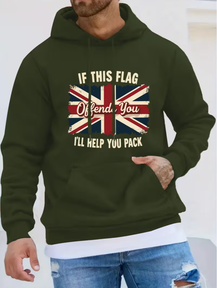 Men’s Red Union Jack Hoodie – British Flag Print Athletic Pullover for Gym & Casual Wear