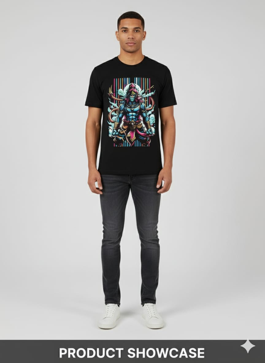 Lord Hanuman Printed Black T-Shirt