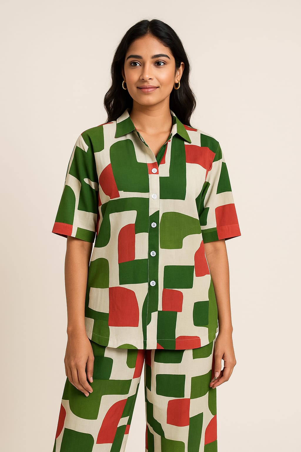 Geometric Print Shirt and Pants Set