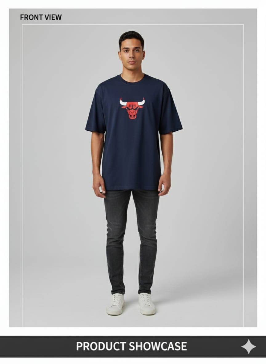 Navy Blue Bull Print T-Shirt