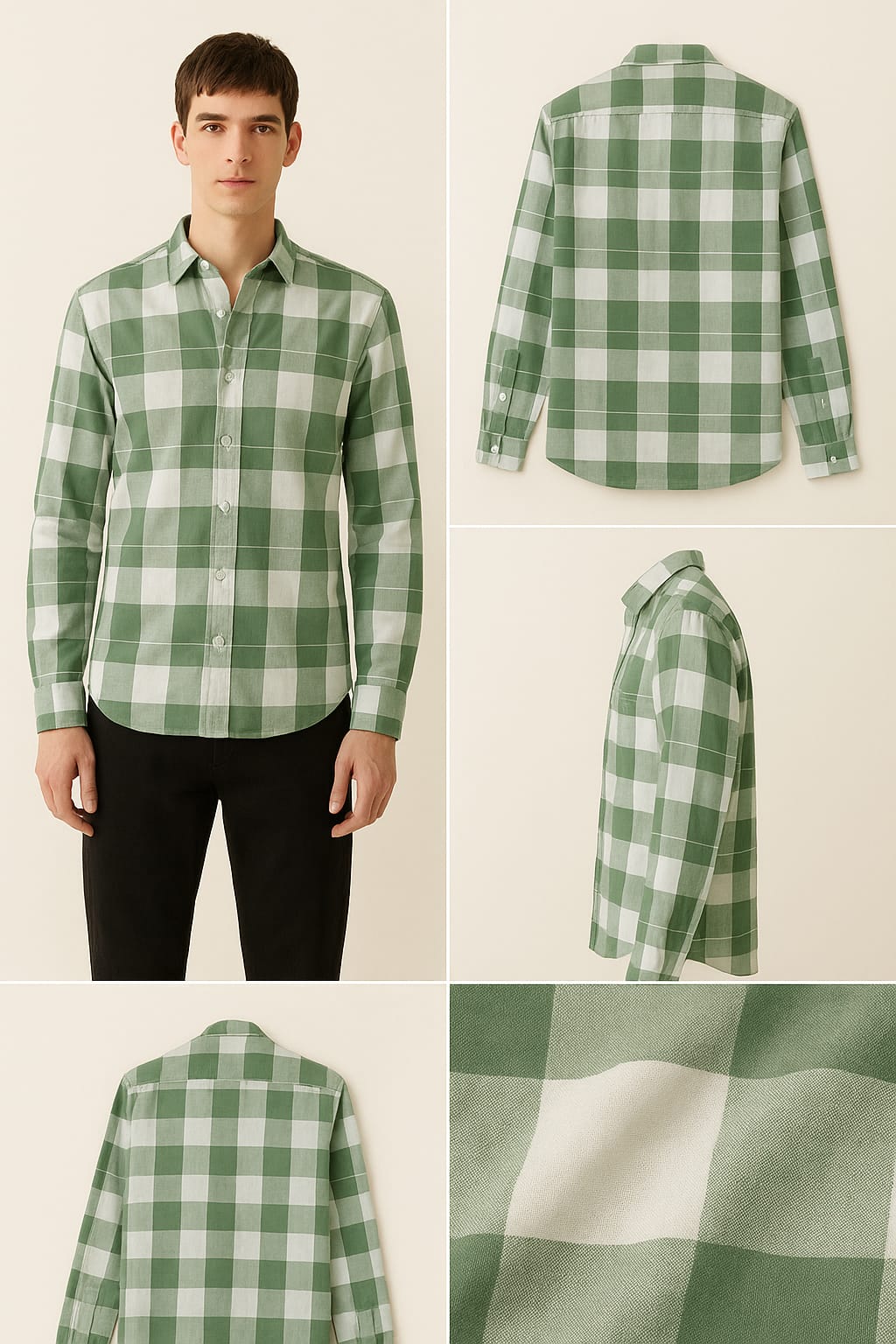 Green and white checkered long sleeve shirt