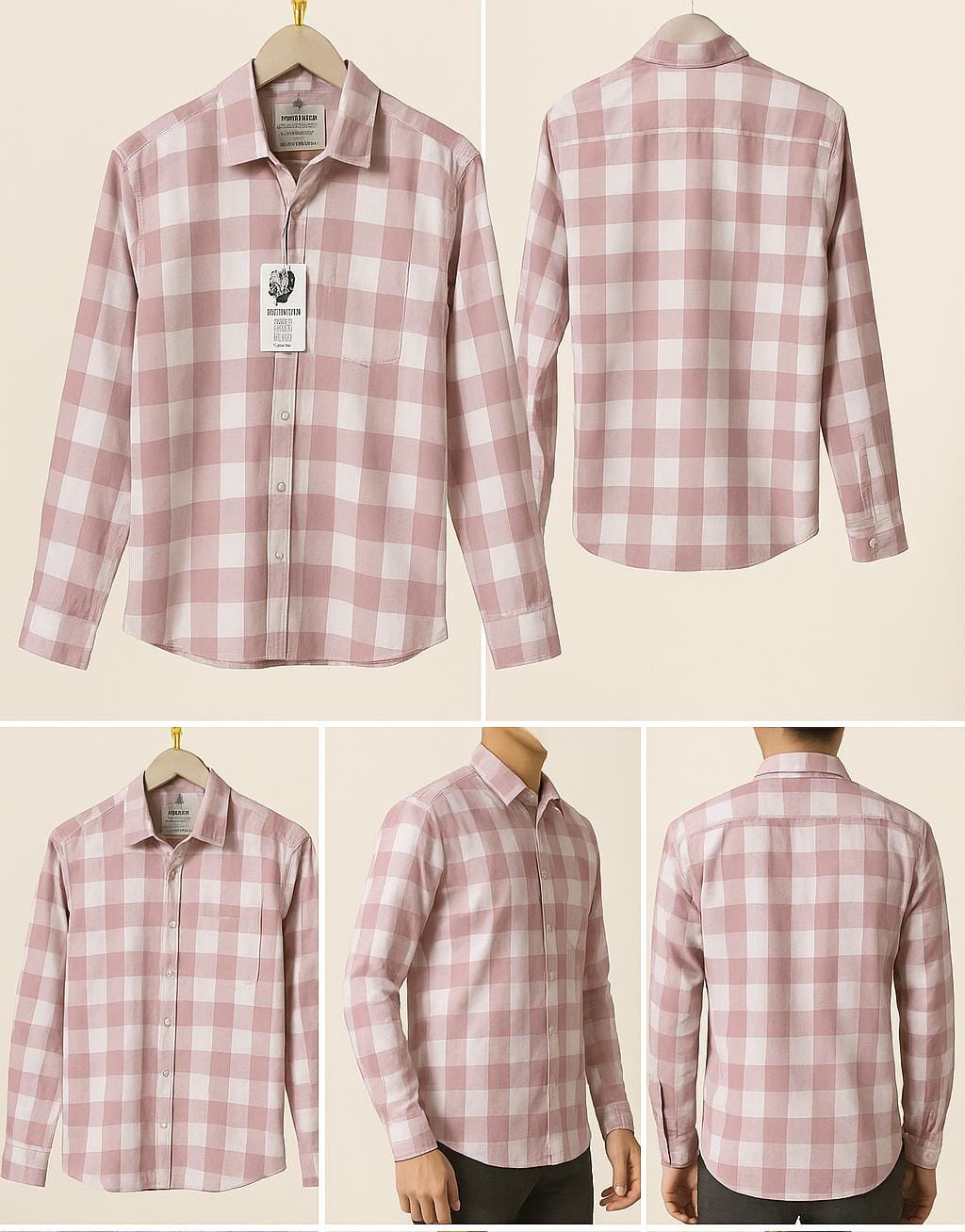 Men's Pink Checkered Button-Up Shirt