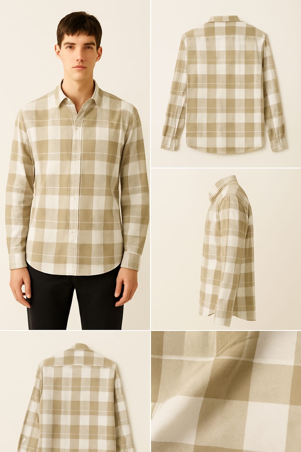 Beige Checkered Long Sleeve Shirt