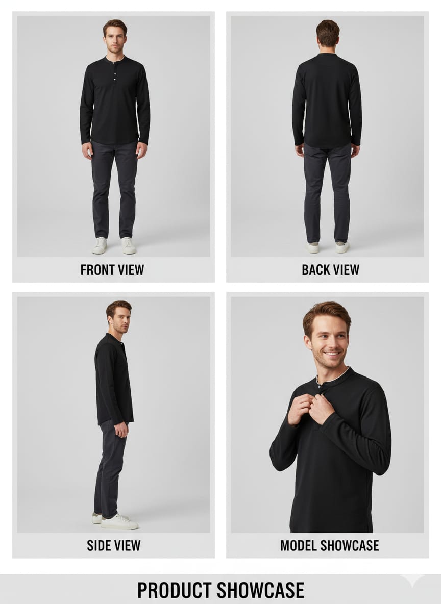 Men's Black Henley Shirt