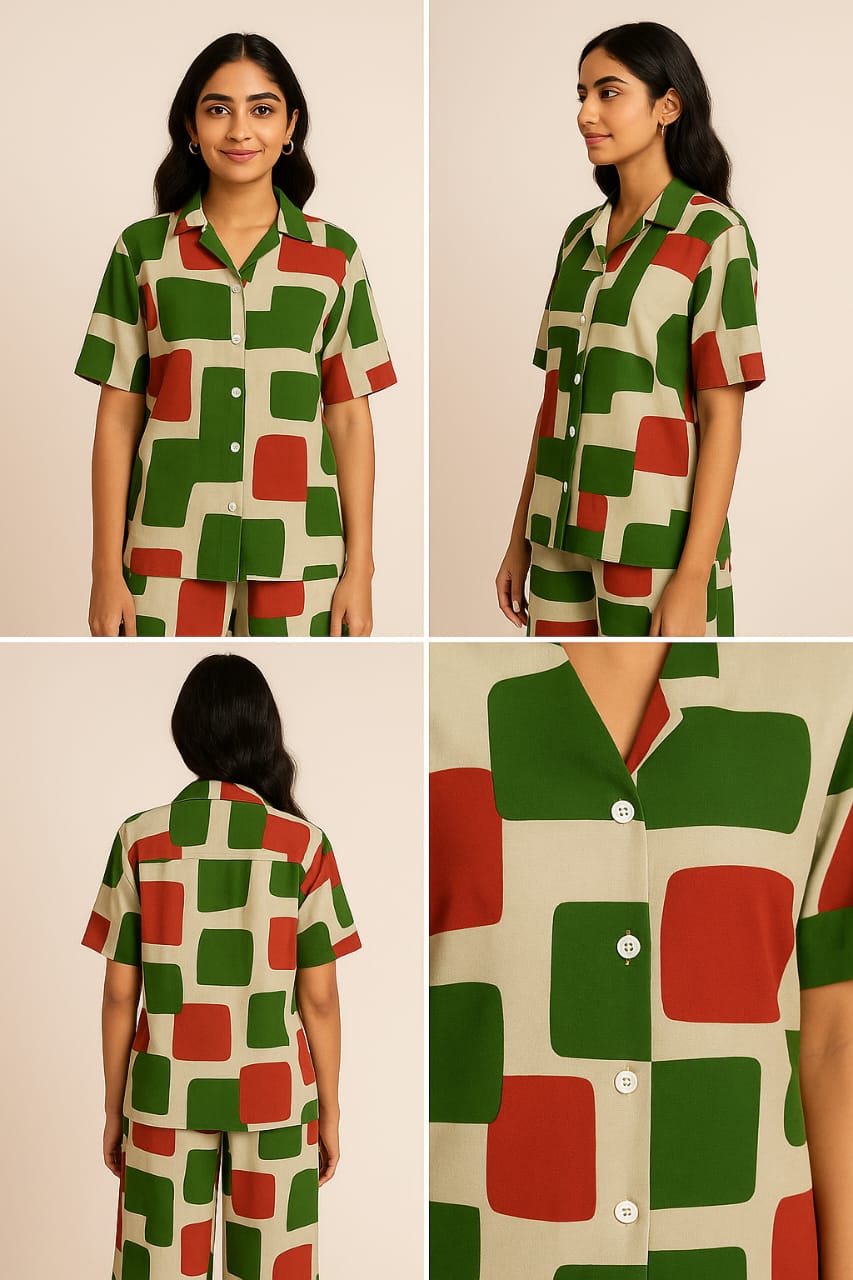 Geometric Print Shirt and Pants Set