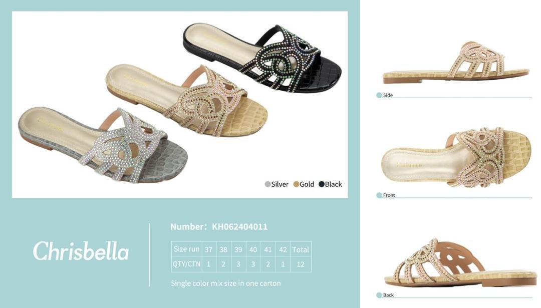 Chrisbella Women's Rhinestone Slide Sandals