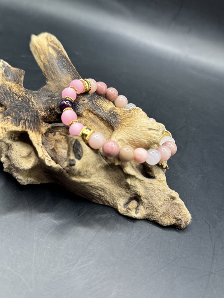 Bracelet en perles rose et doré