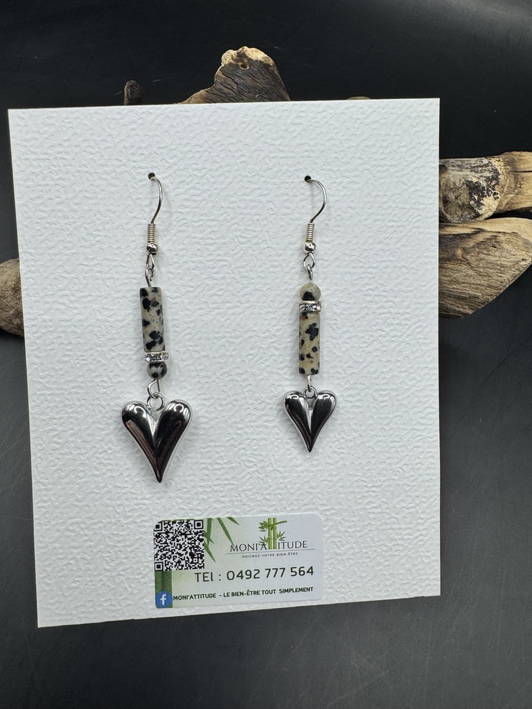 Boucles d'oreilles cœur en pierre et métal