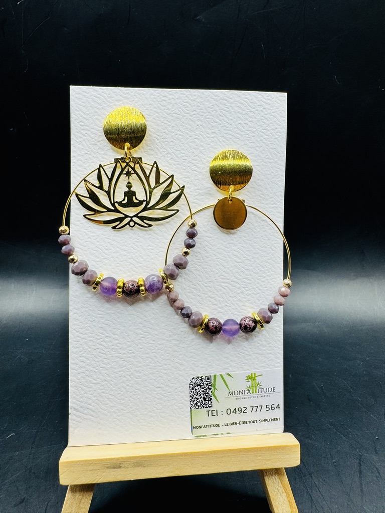 Boucles d'oreilles lotus en pierre naturelle