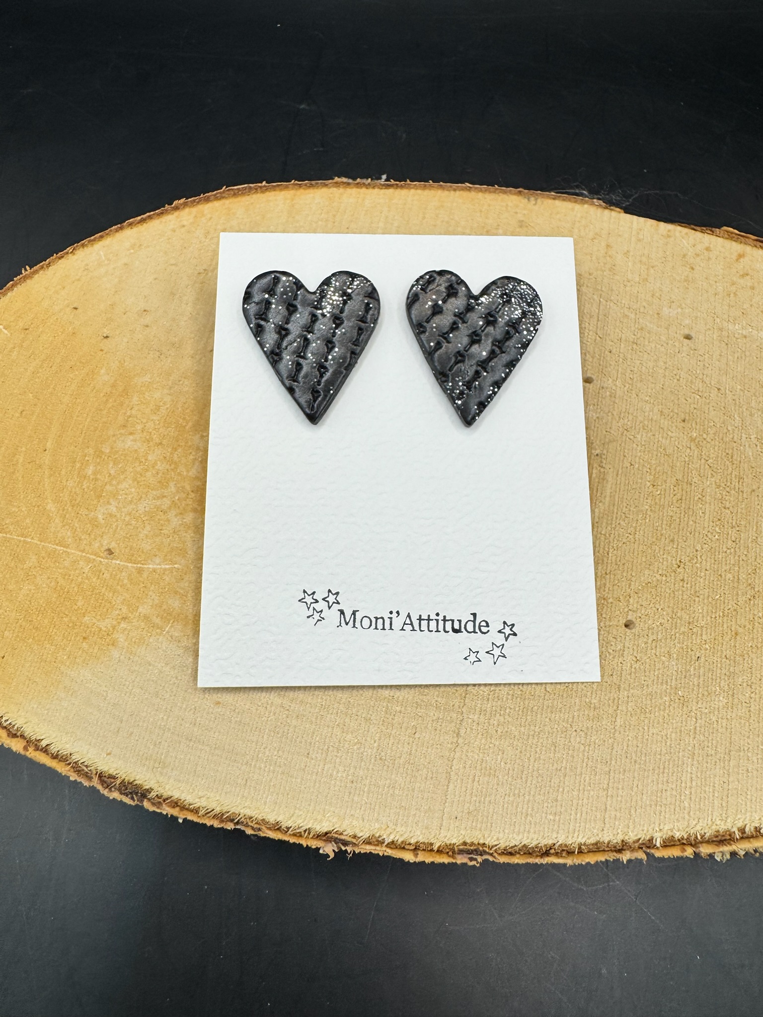 Boucles d'oreilles cœur noir pailletée