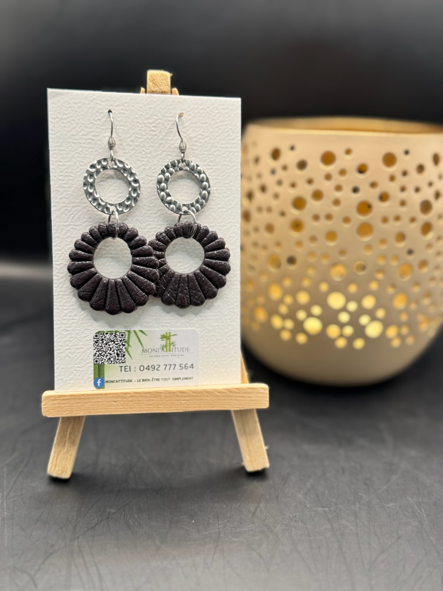 Boucles d’oreilles en Acier inox. et argile polymères.