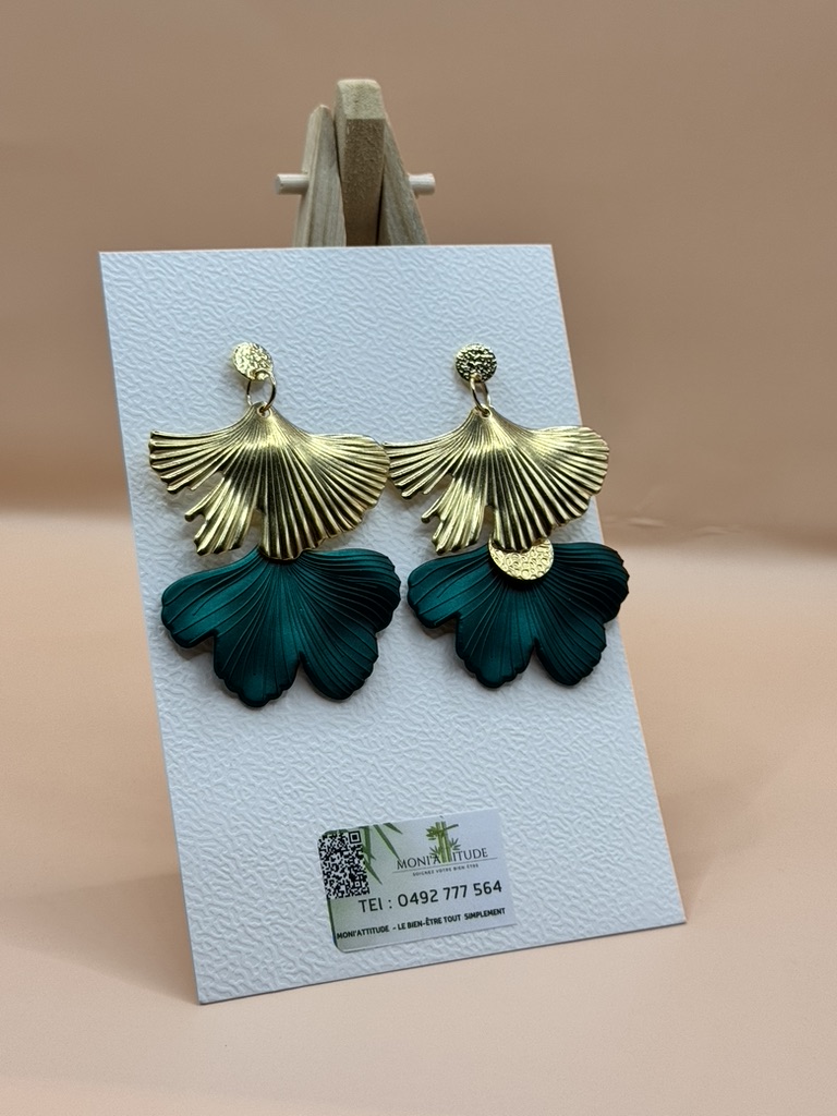Boucles d’oreilles feuilles dorées et vertes