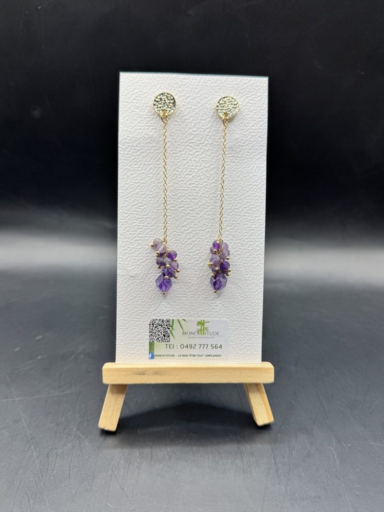 Boucles d'oreilles longues en améthyste