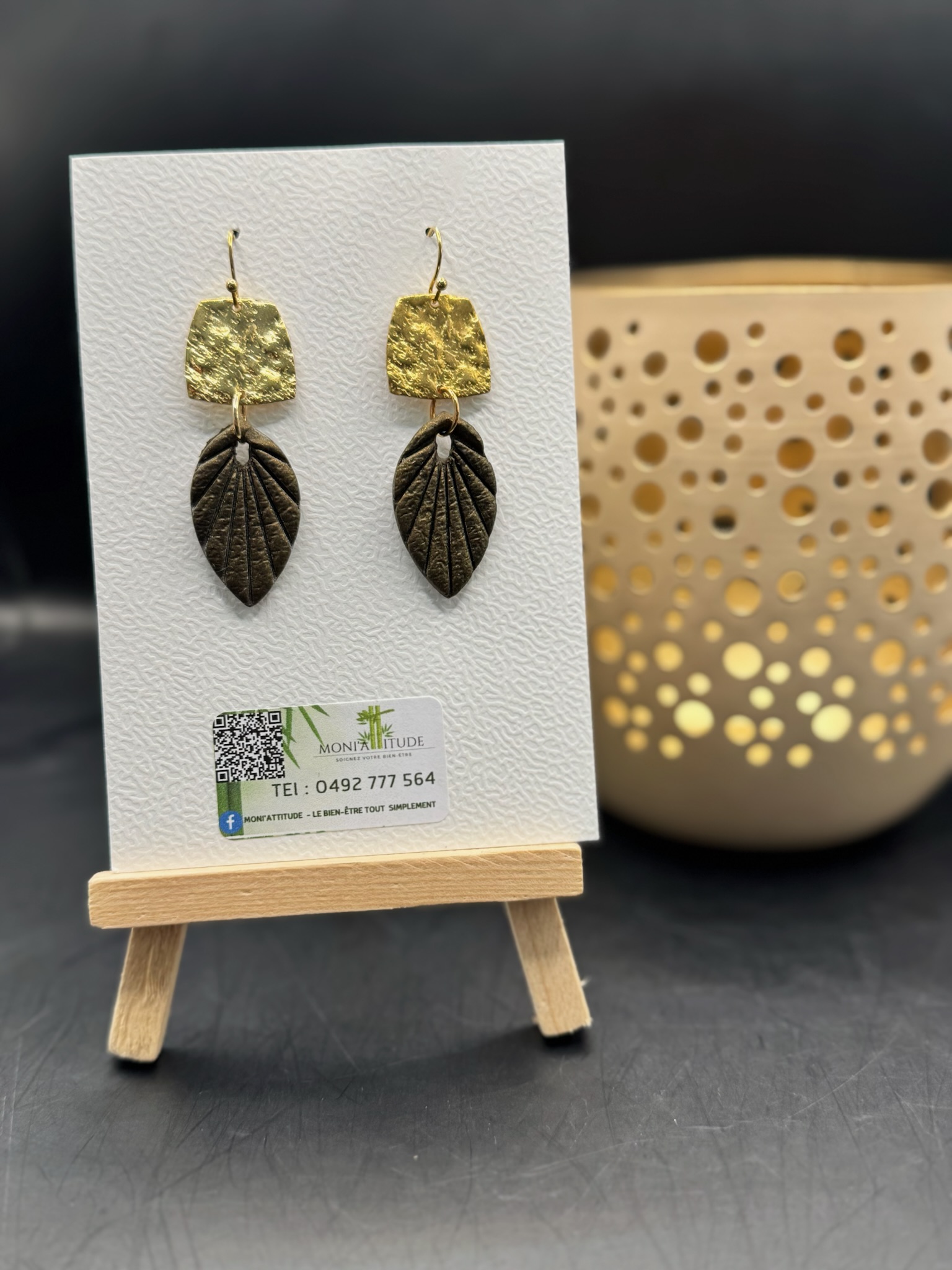 Boucles d’oreilles feuilles Marron et dorées