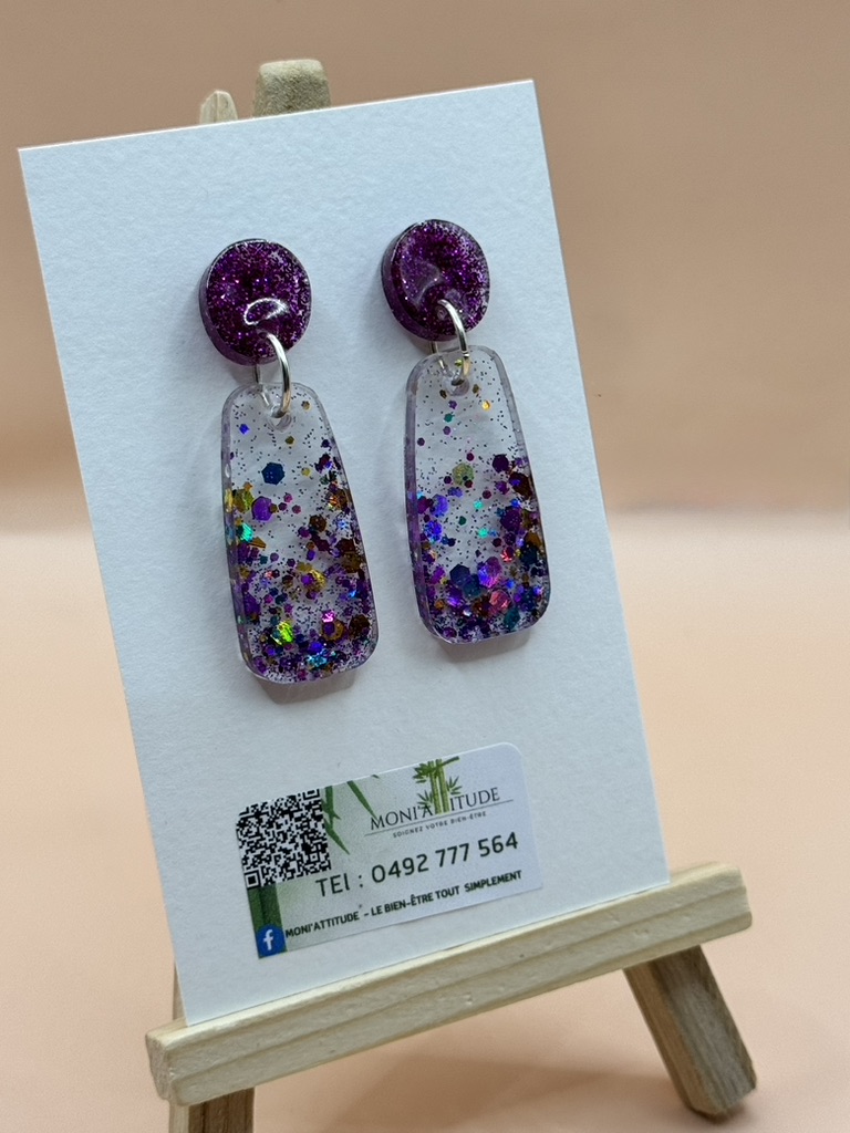 Boucles d'oreilles en résine pailletée