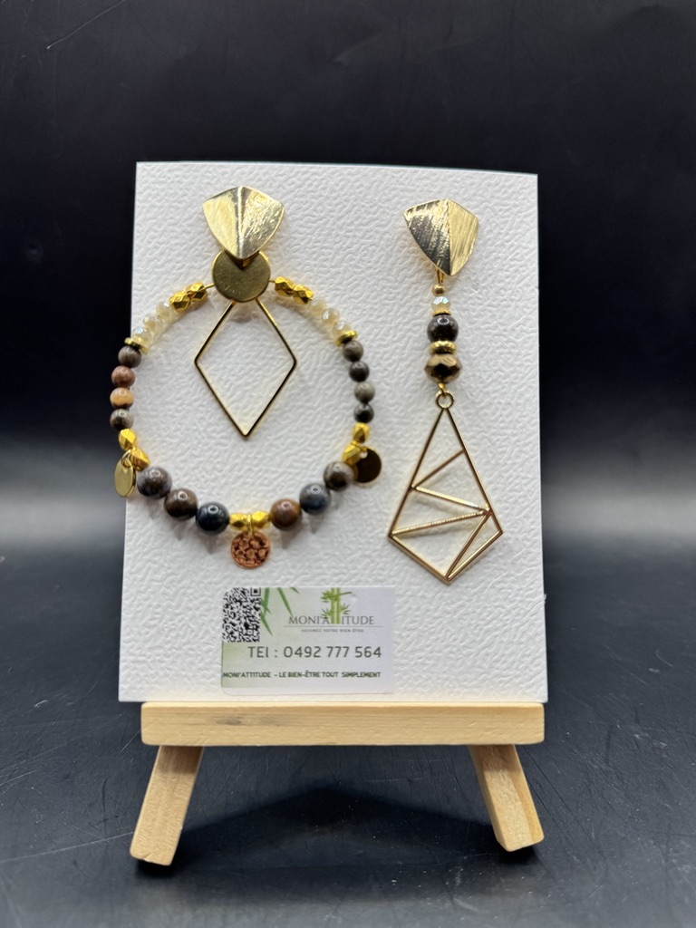 Bracelet et boucle d’oreille géométriques