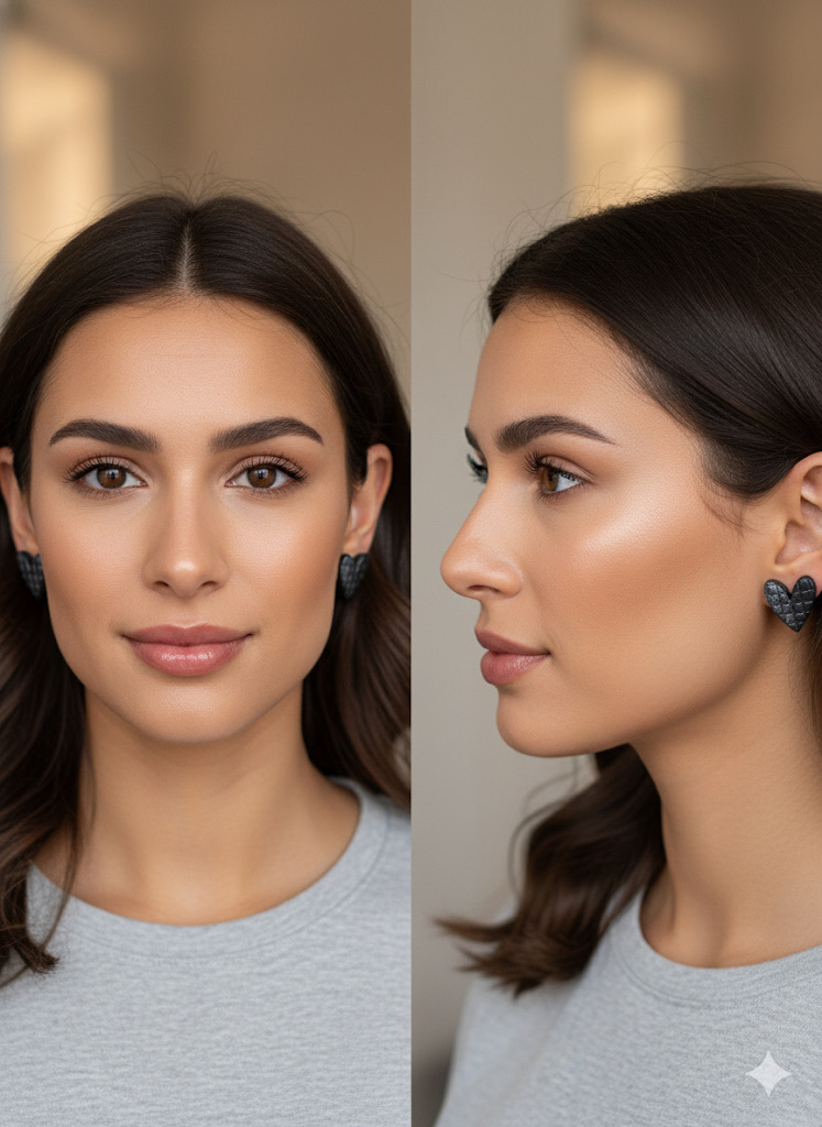 Boucles d’oreilles cœur noir effet matelassé argenté.