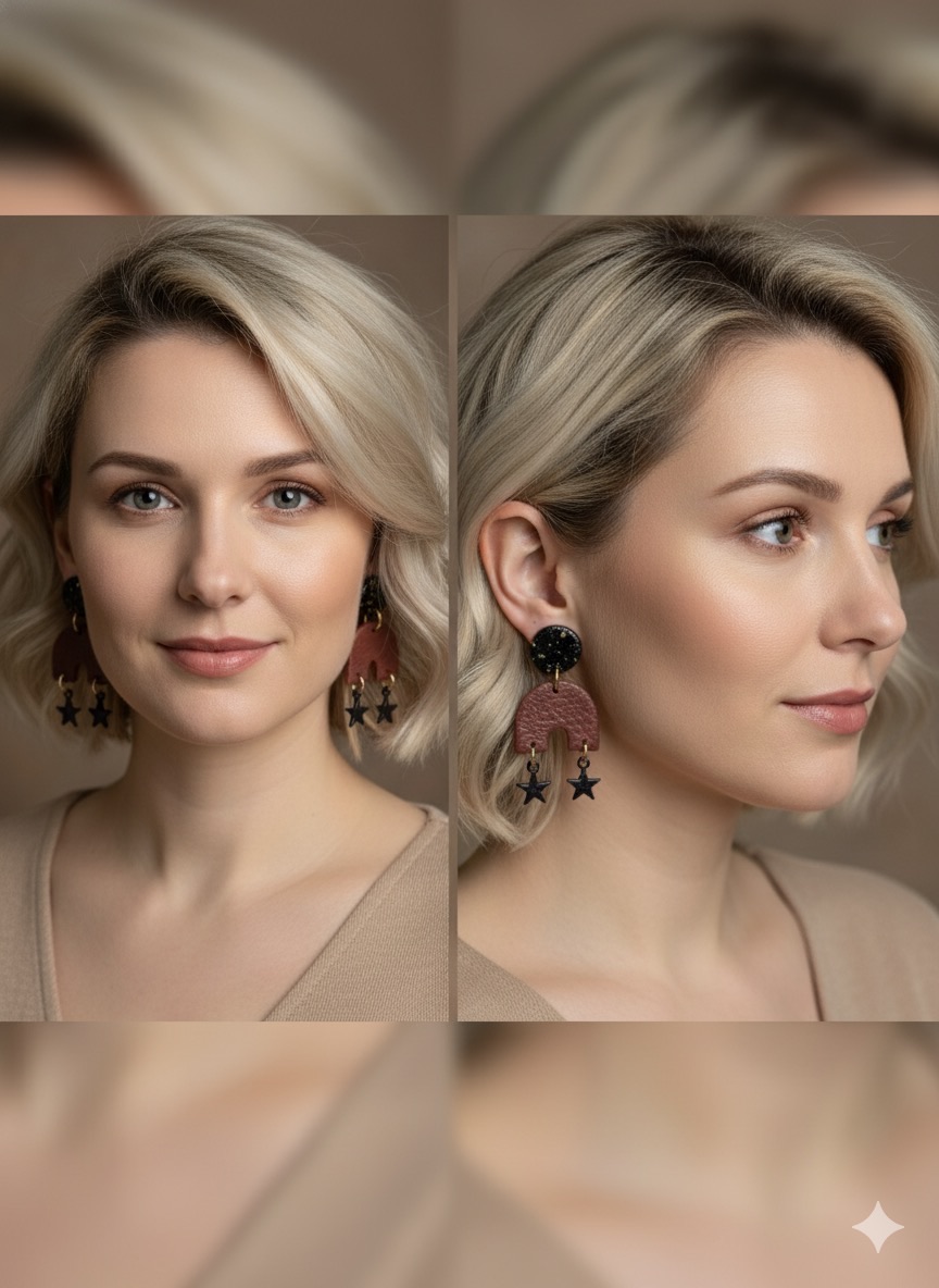 Boucles d’oreilles artisanales en Acier et Argile polymère. 