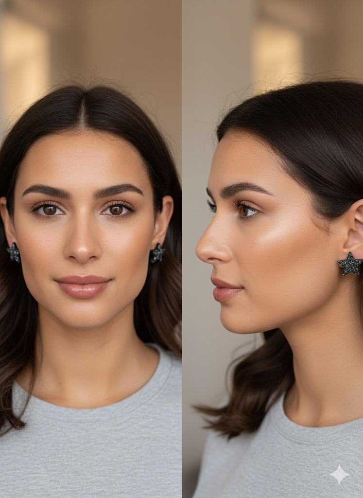 Boucles d'oreilles étoile noires et argentée.