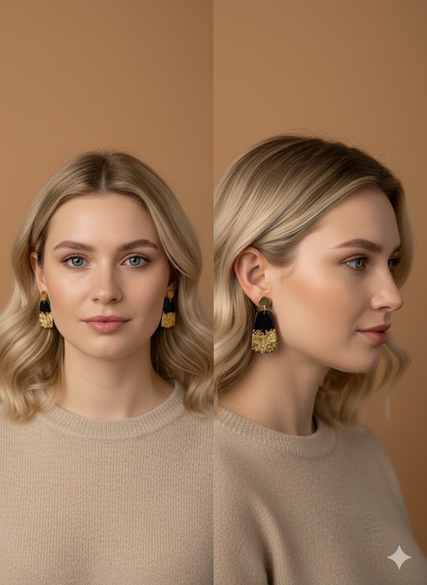 Boucles d'oreilles en pâte polymere noires et dorées