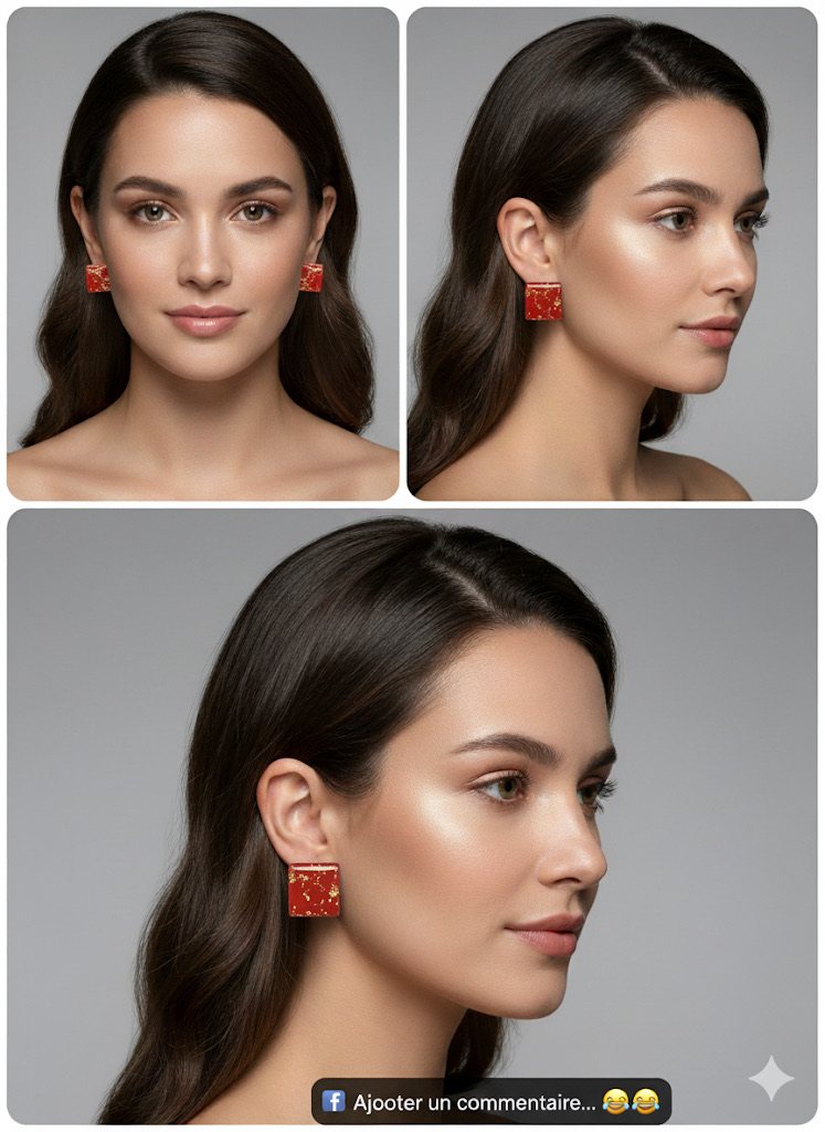 Boucles d'oreilles carrées rouges et or 