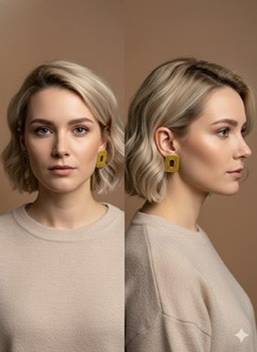 Boucles d'oreilles géométriques couleur moutarde