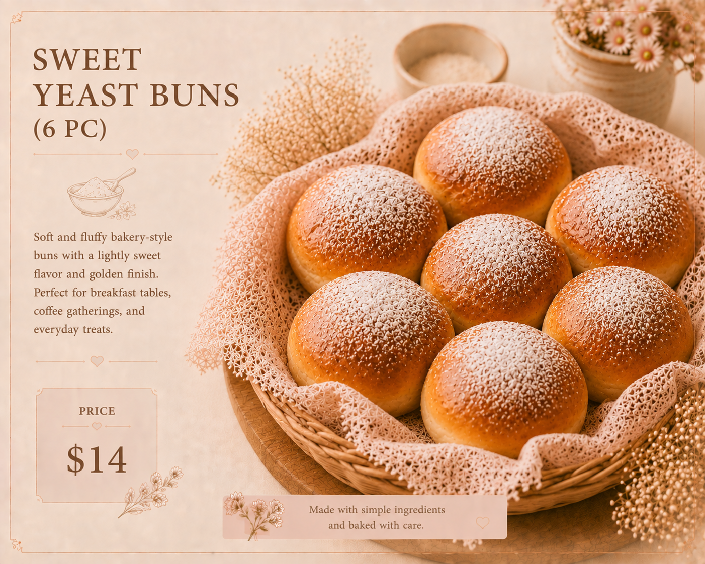 Sweet Yeast Buns (6 pc)