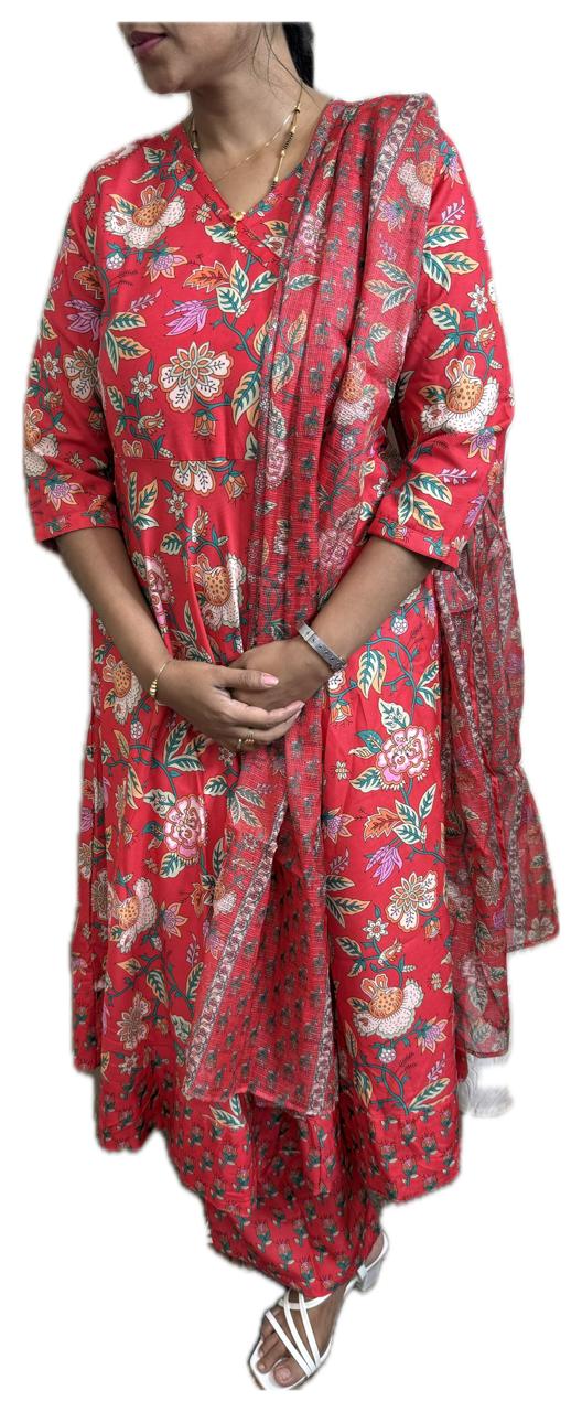 Floral Printed Red Kurta Set