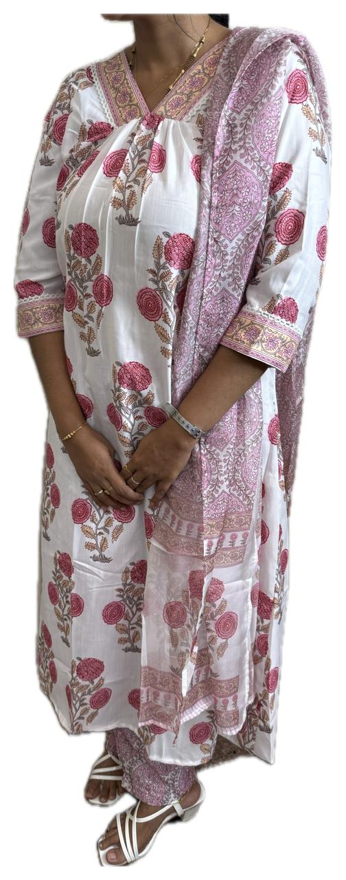 Floral Printed Cotton Kurti Set
