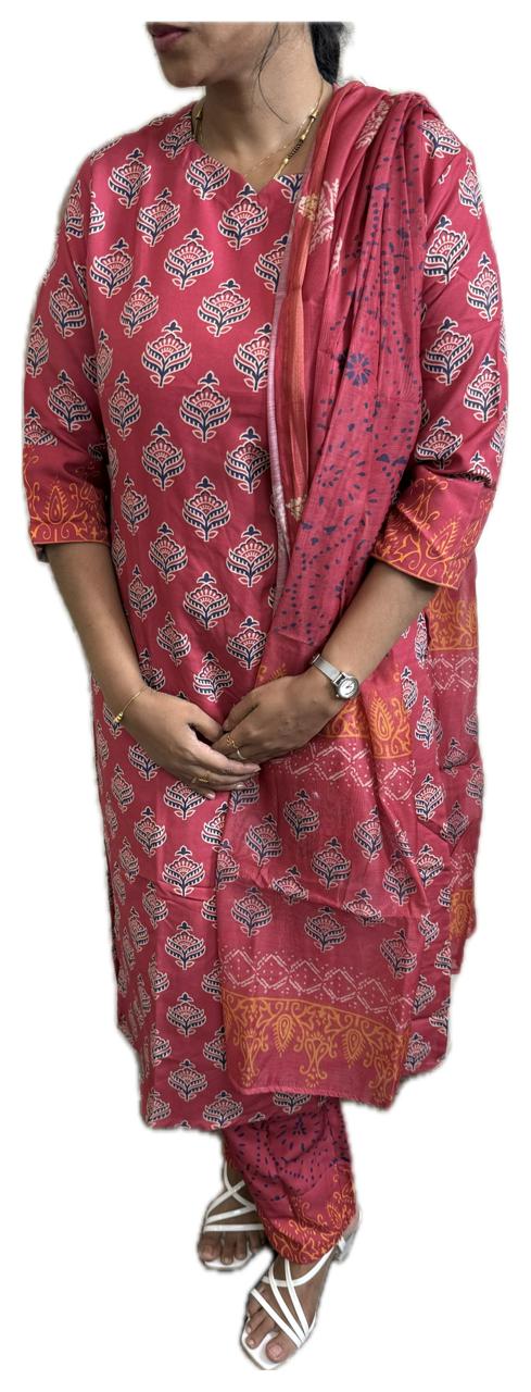 Red Printed Cotton Salwar Suit