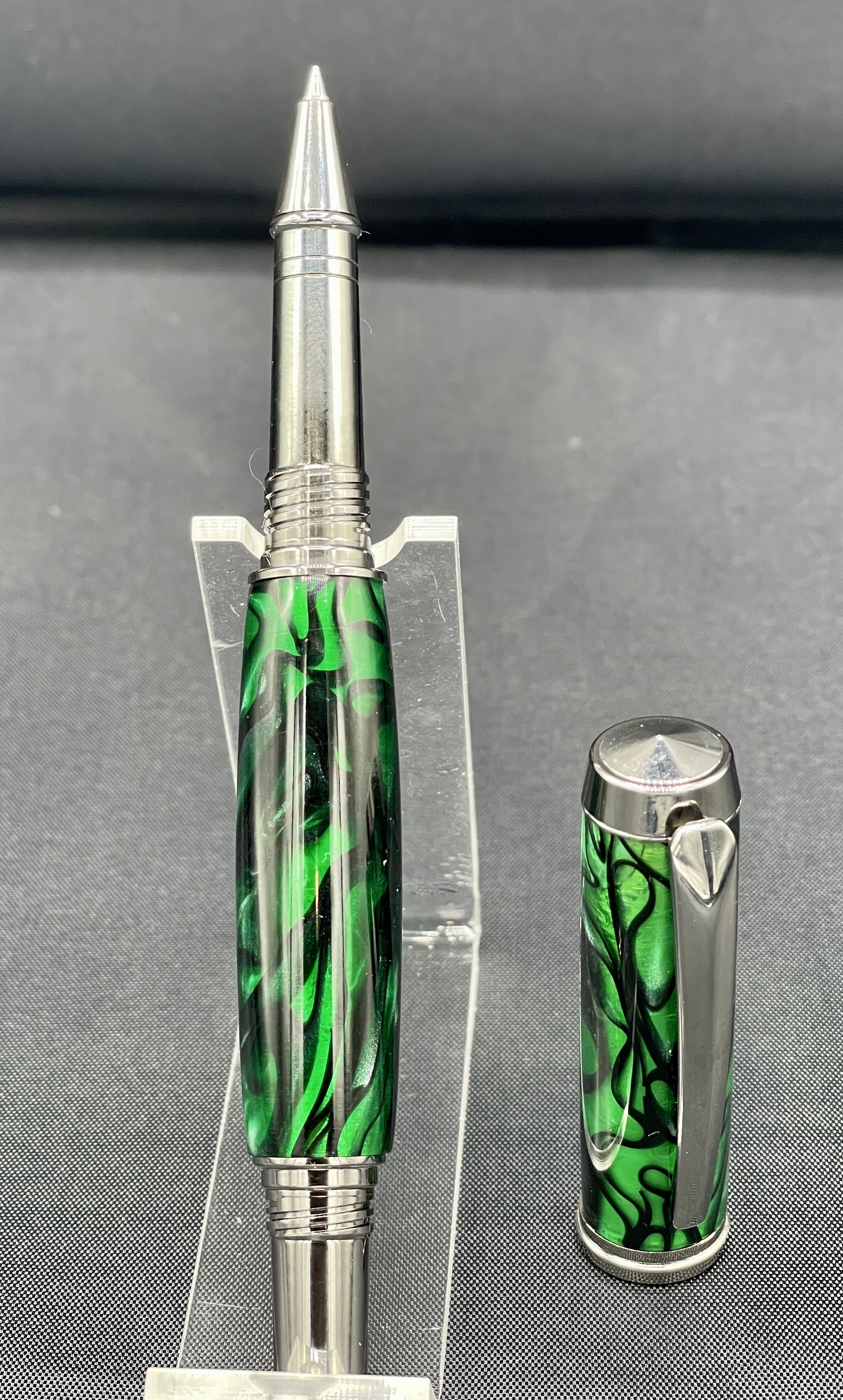 Green Swirl Luxury Black Titanium Rollerball Pen