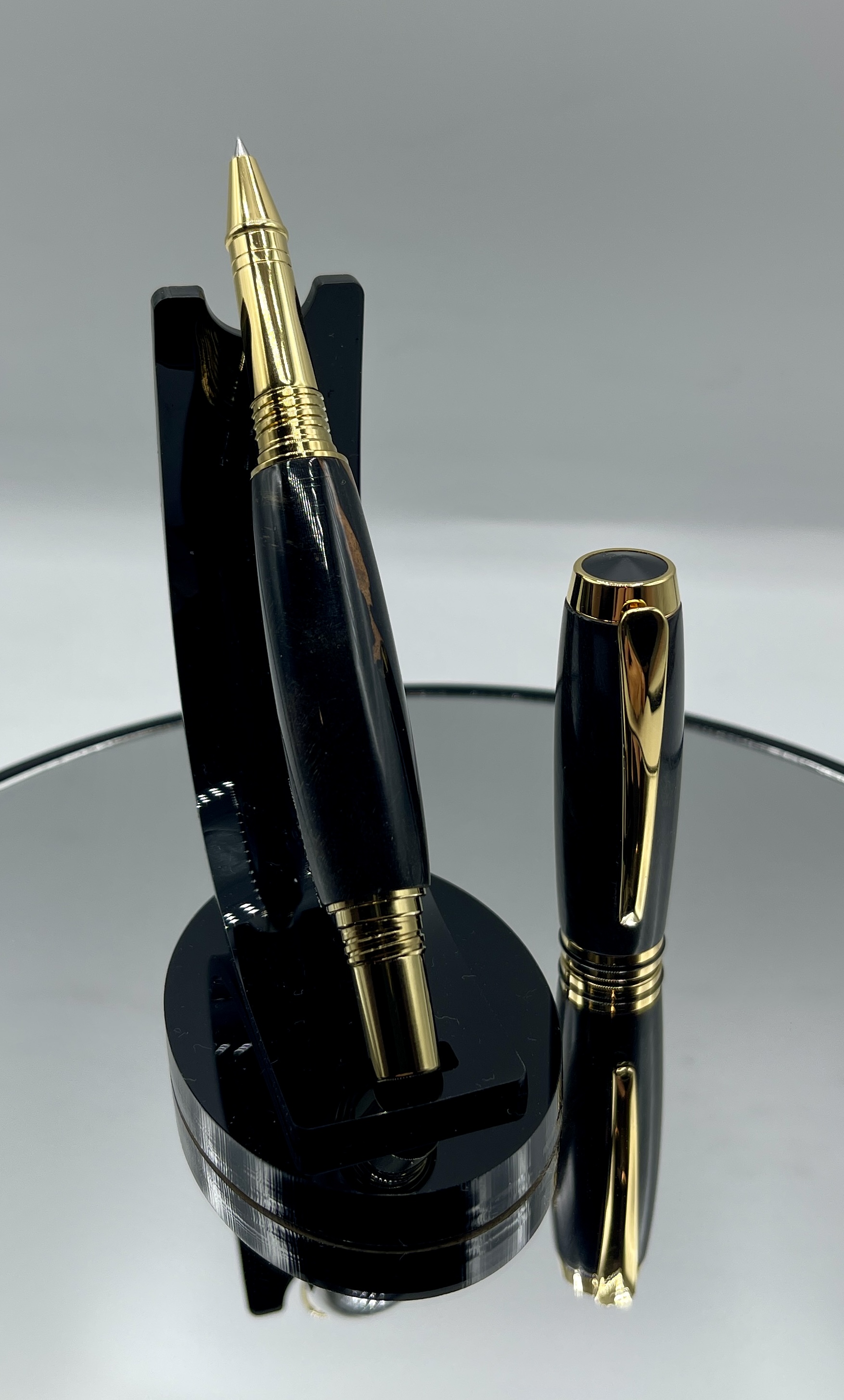 Handcrafted, Black and Gold Dyed, Maple Burl. 10 Karat Gold Plated. Beautiful!