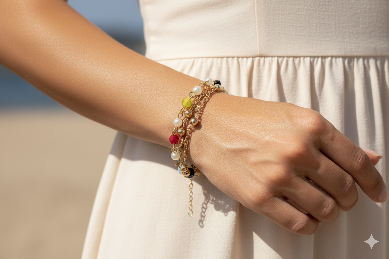 Colorful Beaded Gold Bracelet