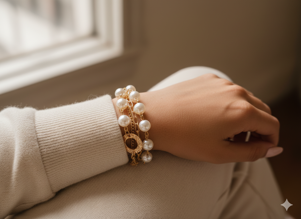 Gold Pearl Charm Bracelet