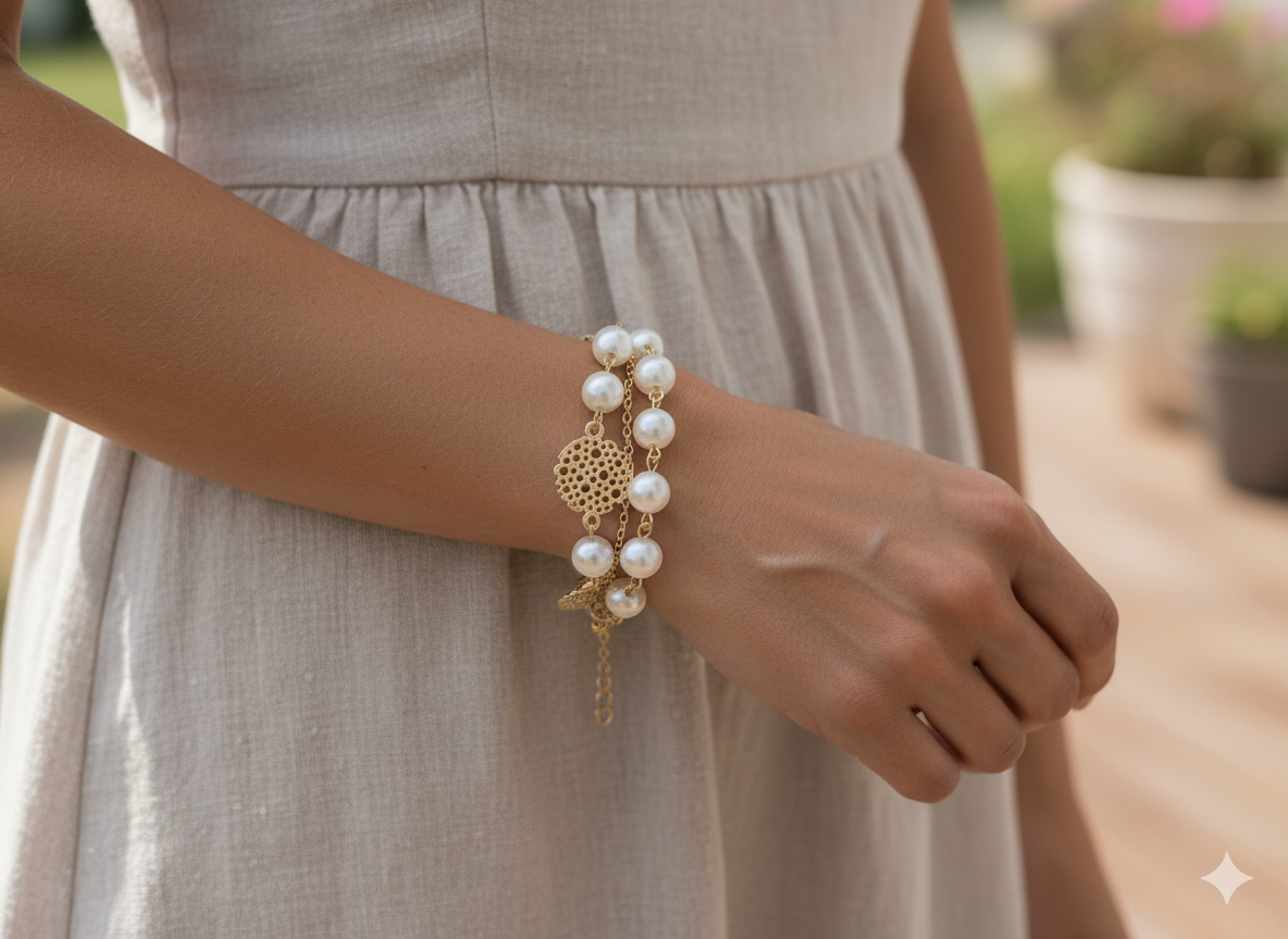 Stylish Pearl and Gold Bracelet
