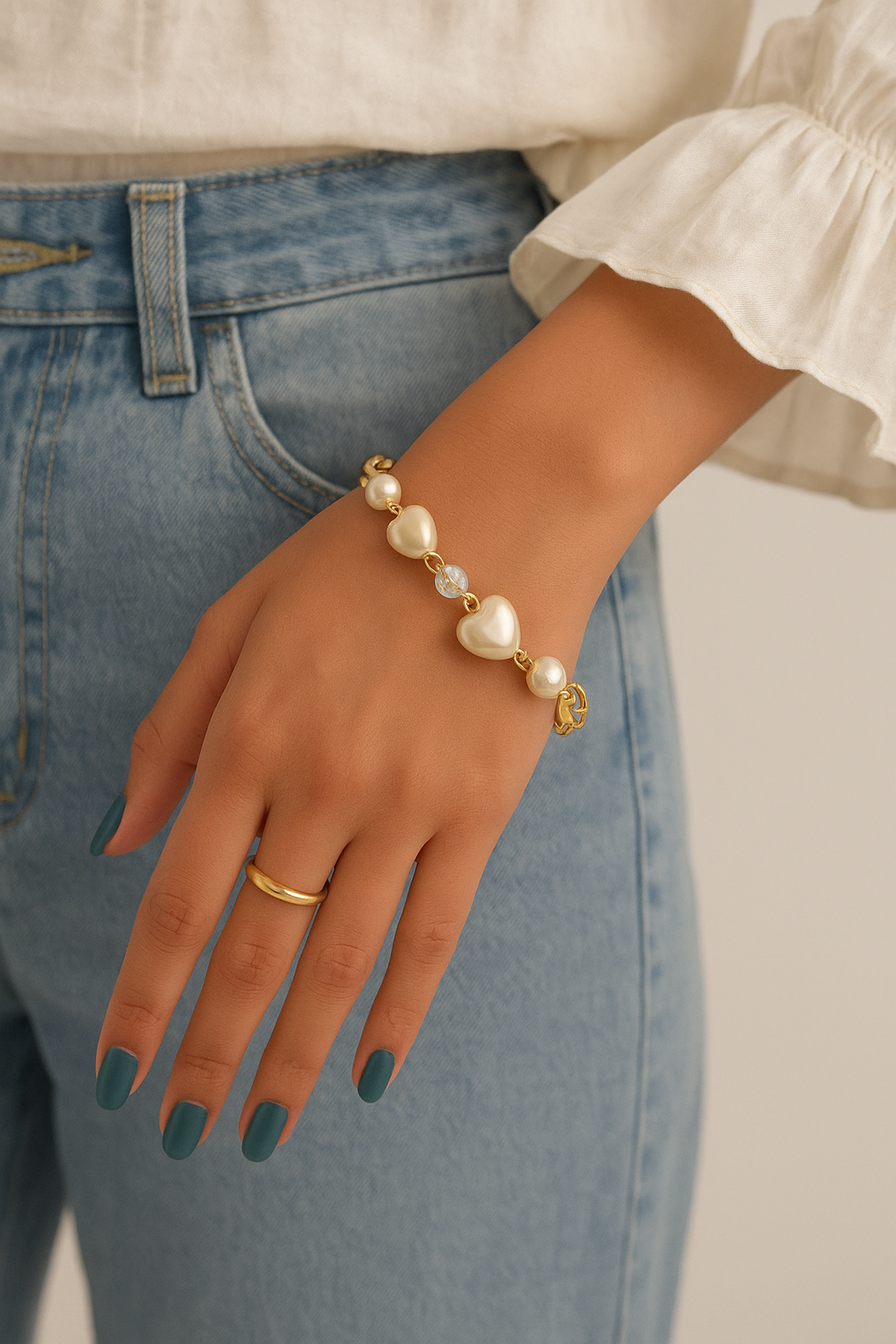 Elegant Pearl Heart Bracelet