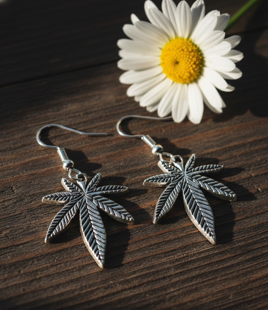 Silver Hemp Leaf Earrings