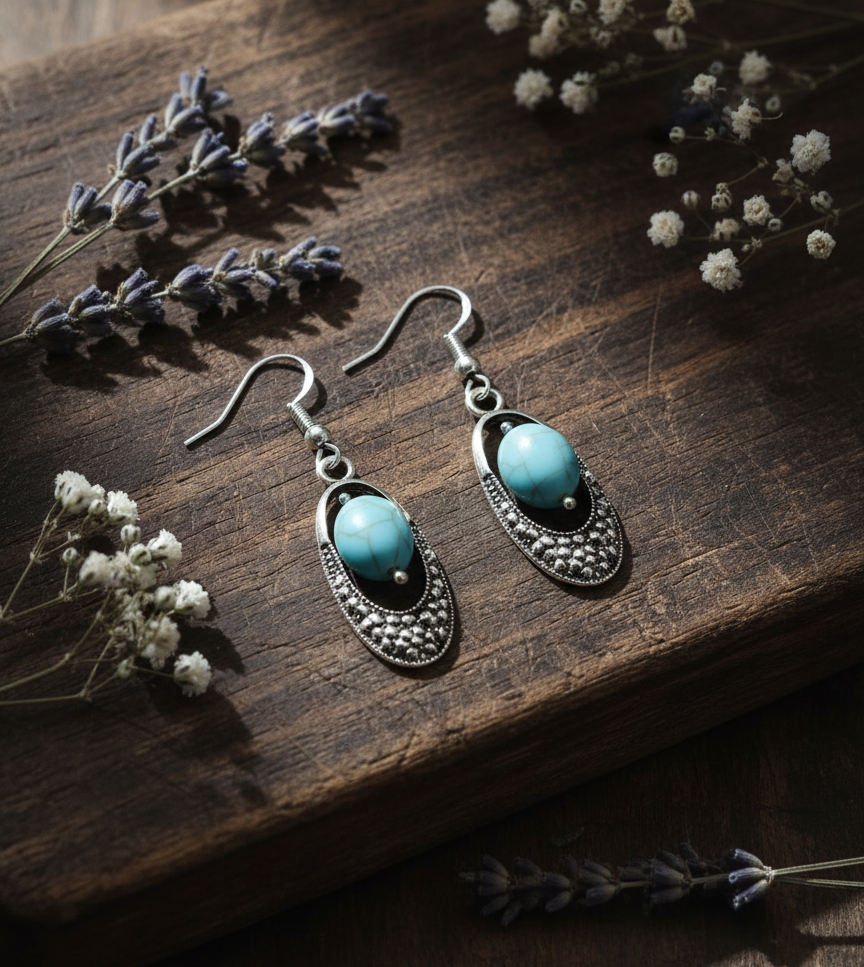 Turquoise Teardrop Silver Earrings