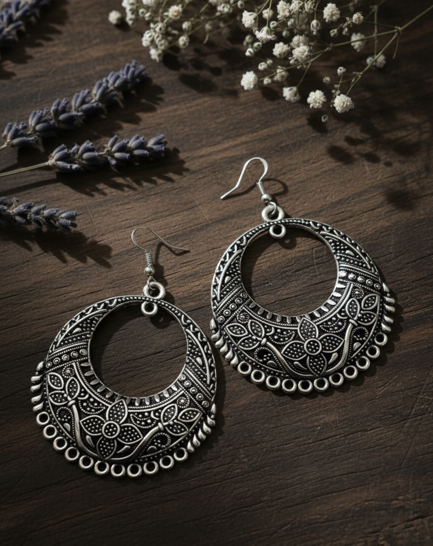 Bohemian Silver Hoop Earrings