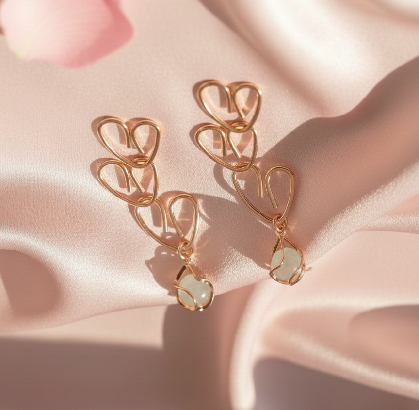 Gold Heart Drop Earrings