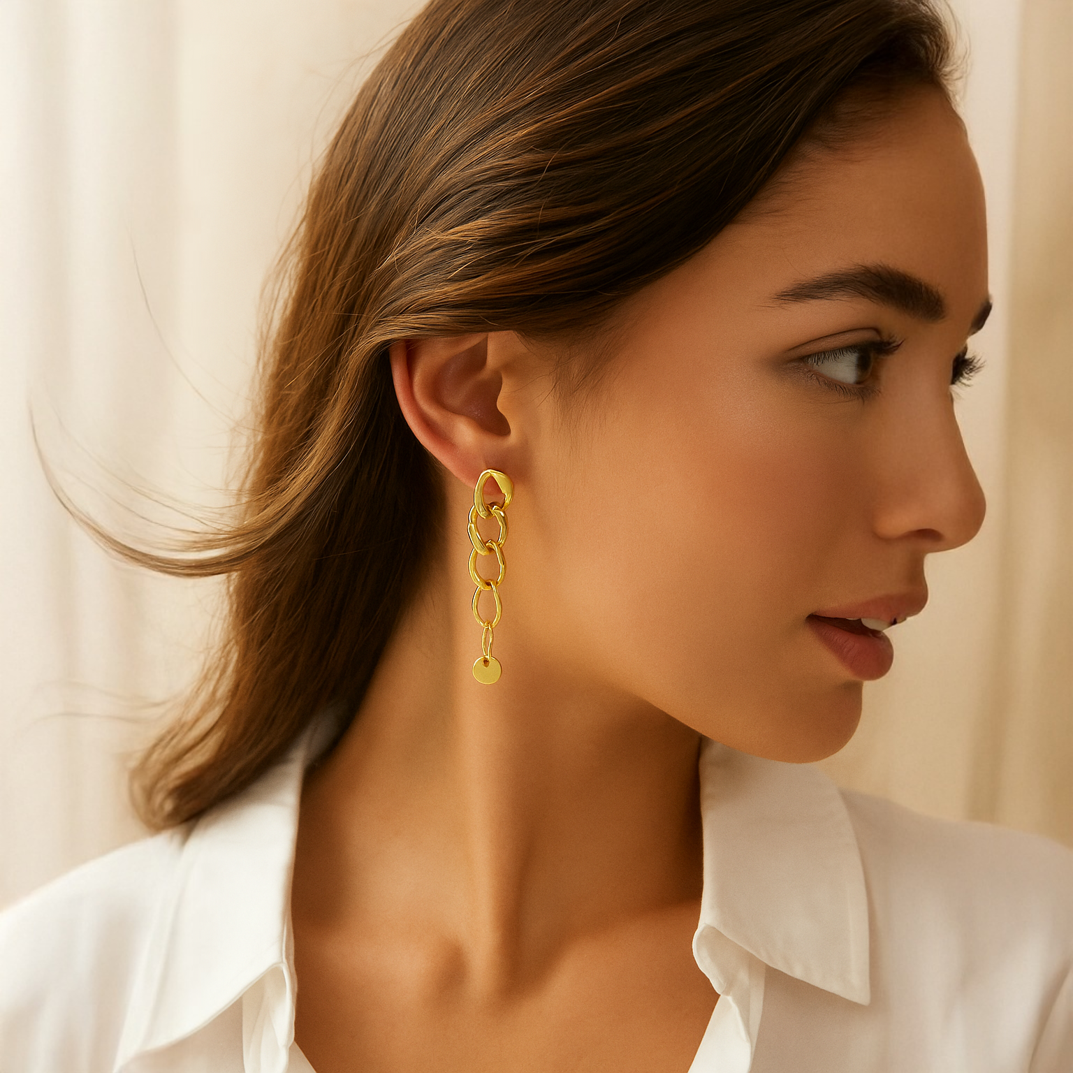 Gold Chain Link Drop Earrings