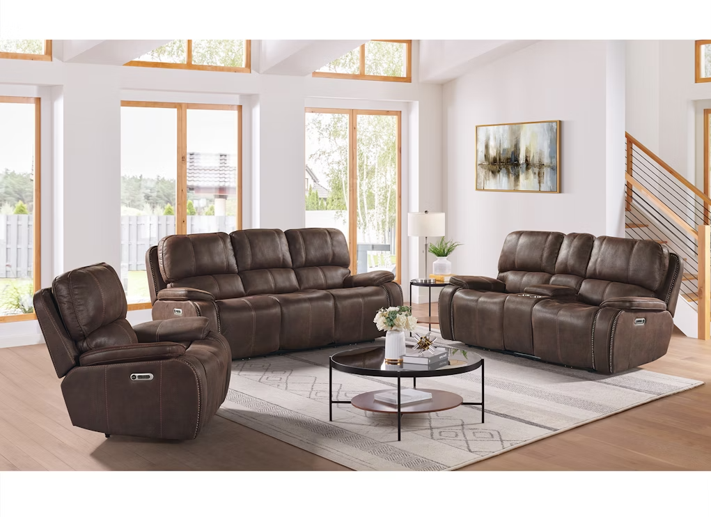 Atlantis Brown Power Reclining Living Room Set with Power Headrest