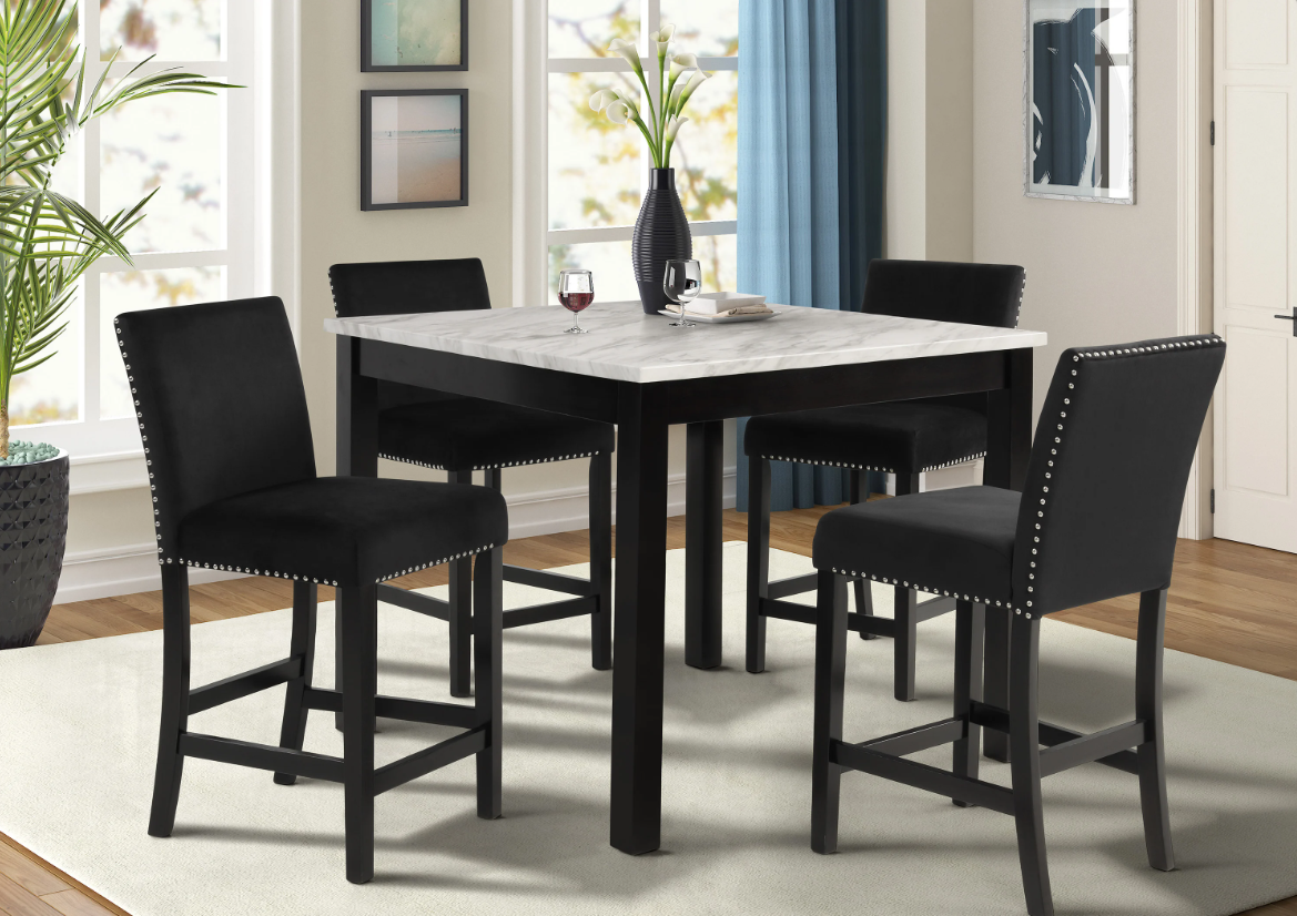 Lennon White Black 5pc Counter Height Set